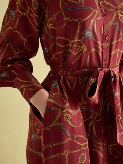 Clearance Joules Penelope Red Bridle Print Satin Shirt Dress RedBridlePrint