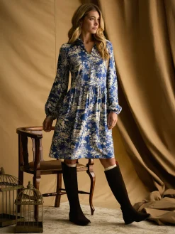 Sale Joules Petunia Frill Neck Dress Blue/Neutral