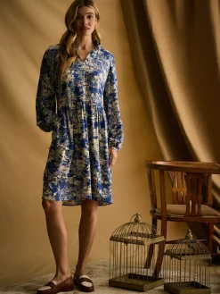 Sale Joules Petunia Frill Neck Dress Blue/Neutral