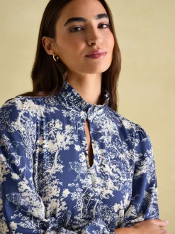 Sale Joules Petunia Frill Neck Dress Blue/Neutral