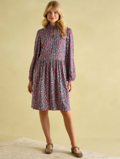 New Joules Petunia Frill Neck Dress Floral