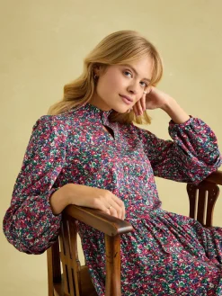 New Joules Petunia Frill Neck Dress Floral