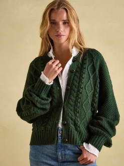 Outlet Joules Rafferty Cable Knit Cardigan Green