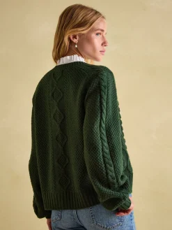 Outlet Joules Rafferty Cable Knit Cardigan Green