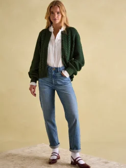 Outlet Joules Rafferty Cable Knit Cardigan Green