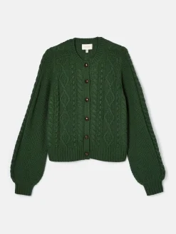 Outlet Joules Rafferty Cable Knit Cardigan Green