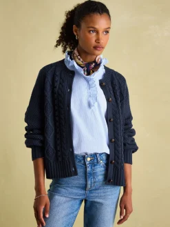 Sale Joules Rafferty Navy Blue Cable Knit Cardigan NavyBlue