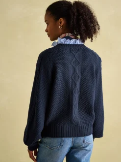Sale Joules Rafferty Navy Blue Cable Knit Cardigan NavyBlue