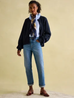 Sale Joules Rafferty Navy Blue Cable Knit Cardigan NavyBlue