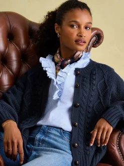 Sale Joules Rafferty Navy Blue Cable Knit Cardigan NavyBlue