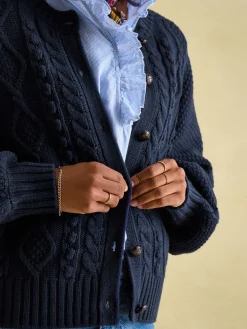 Sale Joules Rafferty Navy Blue Cable Knit Cardigan NavyBlue