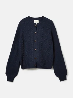 Sale Joules Rafferty Navy Blue Cable Knit Cardigan NavyBlue