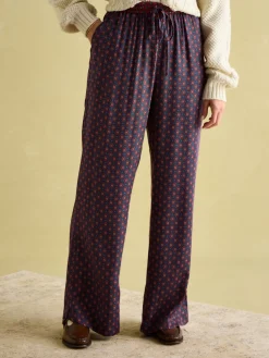 New Joules Red & Navy Satin Wide Leg Trousers Red&Navy