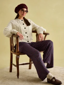 New Joules Red & Navy Satin Wide Leg Trousers Red&Navy