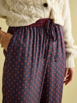 New Joules Red & Navy Satin Wide Leg Trousers Red&Navy