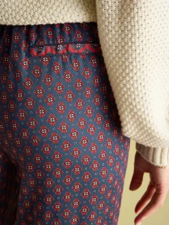 New Joules Red & Navy Satin Wide Leg Trousers Red&Navy