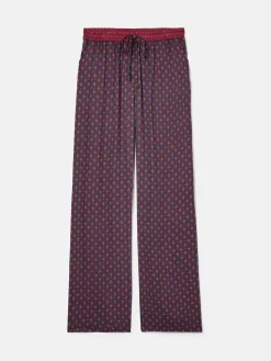 New Joules Red & Navy Satin Wide Leg Trousers Red&Navy