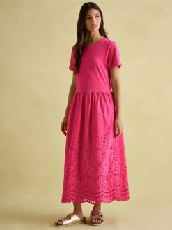 Best Joules Reid Broderie 100% Cotton Dress Pink
