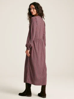 Outlet Joules Robyn Burgundy Red Balloon Sleeve Midi Dress BurgundyRed