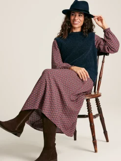 Outlet Joules Robyn Burgundy Red Balloon Sleeve Midi Dress BurgundyRed