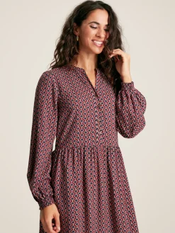 Outlet Joules Robyn Burgundy Red Balloon Sleeve Midi Dress BurgundyRed