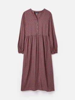 Outlet Joules Robyn Burgundy Red Balloon Sleeve Midi Dress BurgundyRed
