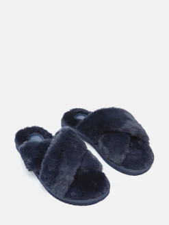 Outlet Joules Romilly Faux Fur Slippers Navy