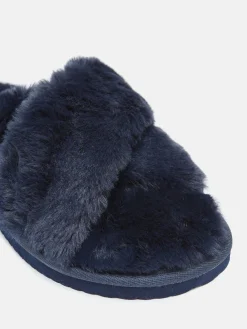 Outlet Joules Romilly Faux Fur Slippers Navy