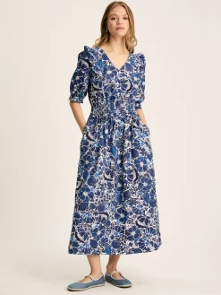 Hot Joules Rosalie Blue & White V-Neck Frill Dress Blue&White