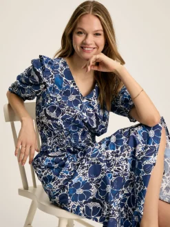 Hot Joules Rosalie Blue & White V-Neck Frill Dress Blue&White