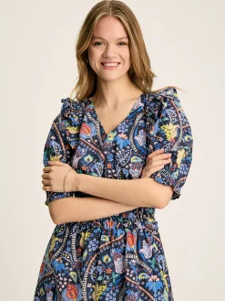 Discount Joules Rosalie V-Neck Frill Dress Blue