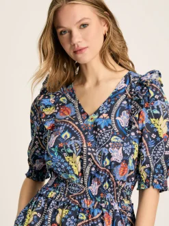 Discount Joules Rosalie V-Neck Frill Dress Blue
