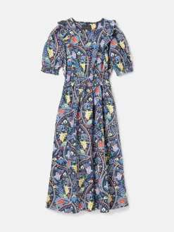 Discount Joules Rosalie V-Neck Frill Dress Blue