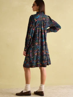 Sale Joules Rosette Printed Dress with Pie Crust Neck Black