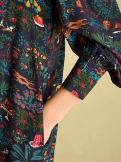 Sale Joules Rosette Printed Dress with Pie Crust Neck Black