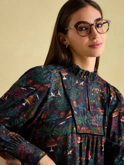 Sale Joules Rosette Printed Dress with Pie Crust Neck Black