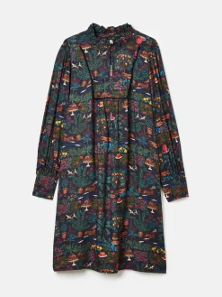Sale Joules Rosette Printed Dress with Pie Crust Neck Black