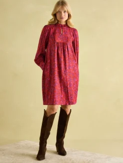 Online Joules Rosette Red Floral Printed Dress with Pie Crust Neck RedFloral