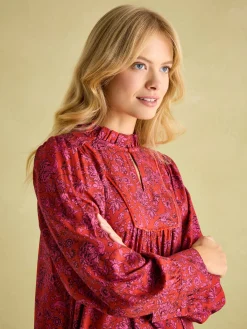 Online Joules Rosette Red Floral Printed Dress with Pie Crust Neck RedFloral