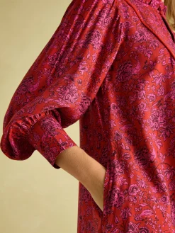 Online Joules Rosette Red Floral Printed Dress with Pie Crust Neck RedFloral