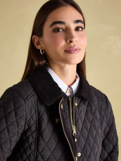 Hot Joules Rosewell Showerproof Longline Diamond Quilted Coat Black