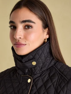 Hot Joules Rosewell Showerproof Longline Diamond Quilted Coat Black