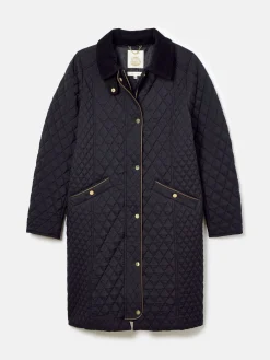 Hot Joules Rosewell Showerproof Longline Diamond Quilted Coat Black