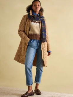 Joules Rosewell Tan Brown Showerproof Longline Diamond Quilted Coat TanBrown