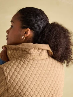 Joules Rosewell Tan Brown Showerproof Longline Diamond Quilted Coat TanBrown