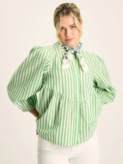 Best Joules Rowan Gathered Sleeve Blouse Green/White