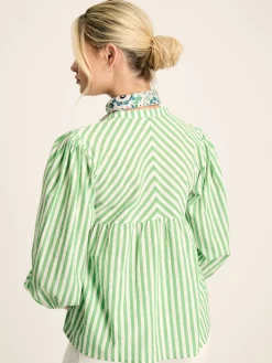 Best Joules Rowan Gathered Sleeve Blouse Green/White