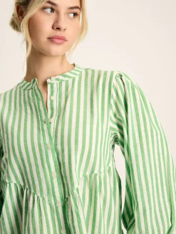 Best Joules Rowan Gathered Sleeve Blouse Green/White