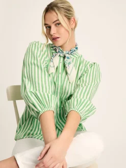 Best Joules Rowan Gathered Sleeve Blouse Green/White