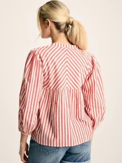 Discount Joules Rowan Gathered Sleeve Blouse Red/White